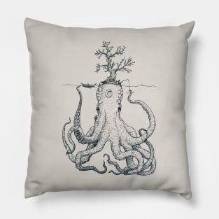 Kraken Island Ink Drawing Pillow