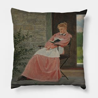Girl Reading On A Stone Porch by Winslow Homer Pillow