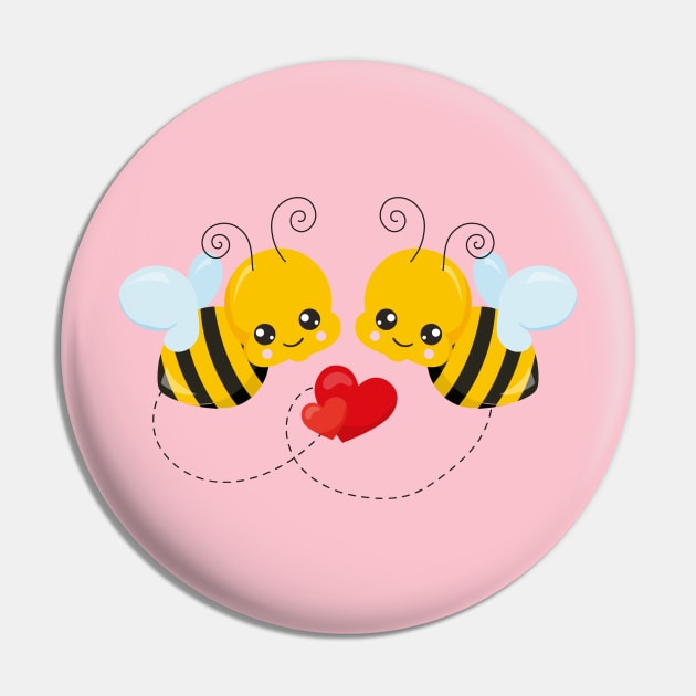 Cute Bee Valentine's day Design Pin by P-ashion Tee