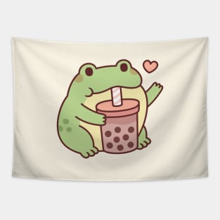 Cute Frog Loves Drinking Bubble Tea Tapestry