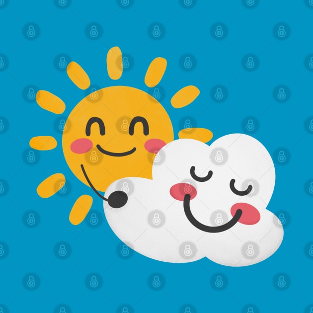 Sun Hugging Cloud - Cute Kawaii Design by DankFutura