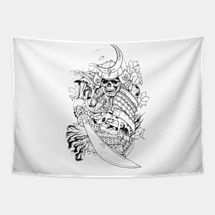 Hand-drawn with pencil samurai with snake design. Tapestry