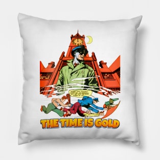 The Time Is Gold Midnight Comic Style vs Bullets Balow Retro Vintage Comic Pillow