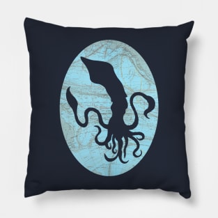 Squid cut from 1856 Atlantic Ocean Map Pillow