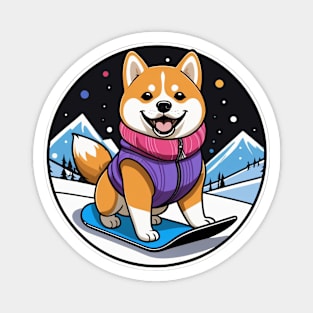 Shiba Inu Ready for Snowboarding Magnet