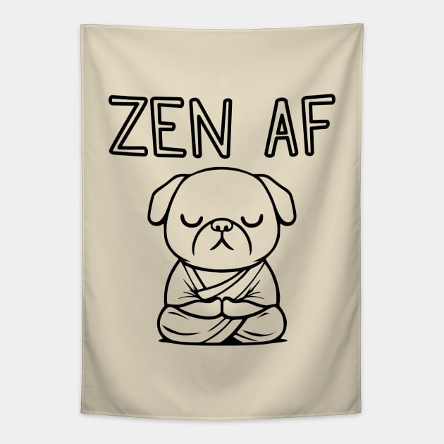 Cute Zen AF Meditating Cartoon Monk Pug Dog (outlines) Tapestry by Elvdant