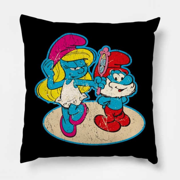 papa smurf and smurfette - vintage Pillow by ANIMALLL