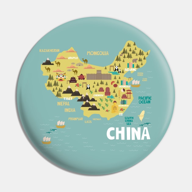 China illustrated map Pin by JunkyDotCom