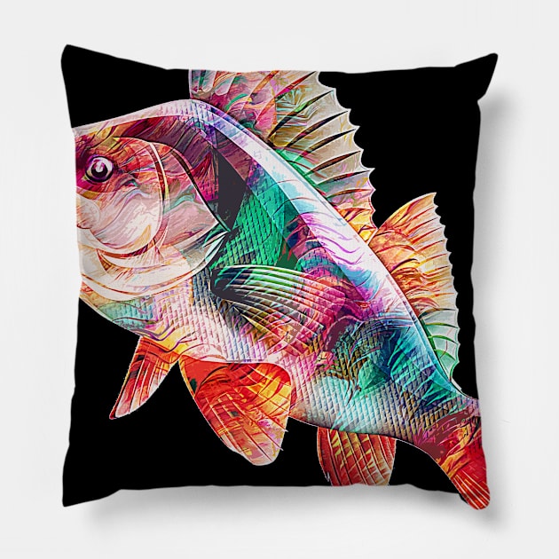 Colorful Cute Perch Fish Pillow by Nichole Joan Fransis Pringle