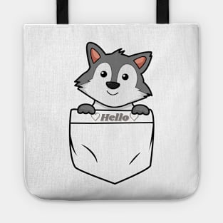 Cute wolf popping out of the pocket Tote