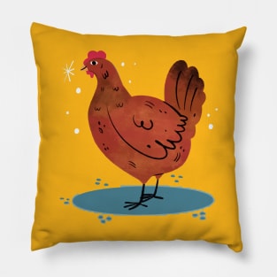 Hen Painting Hand Drawn Pillow