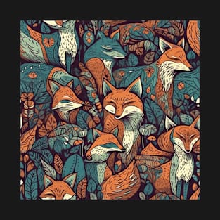 Retro foxes pattern T-Shirt