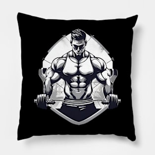 Bodybuilder lifting weights Pillow