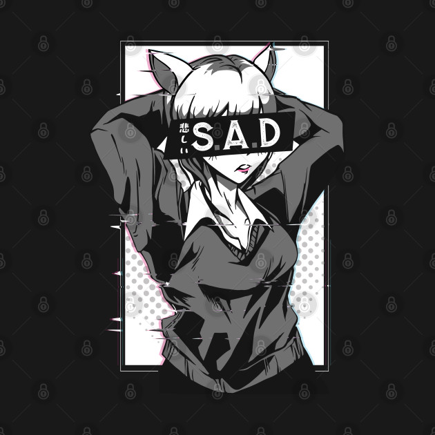 Discover Japanese Sad Anime Girl Vaporwave Glitch - Sad Girls Anime - T-Shirt