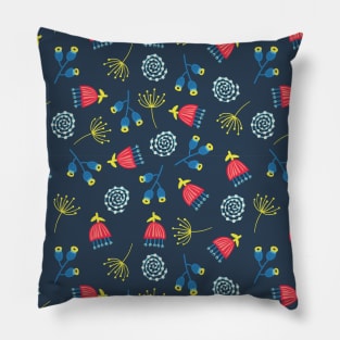 Blue Red Yellow Scattered Florals Pillow