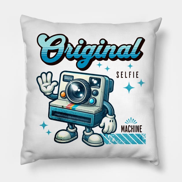 Original Selfie Machine - Vintage Polaroid Mascot Pillow by Critter Chaos