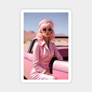 60s Retro-Futuristic Pink Woman in Desert Magnet