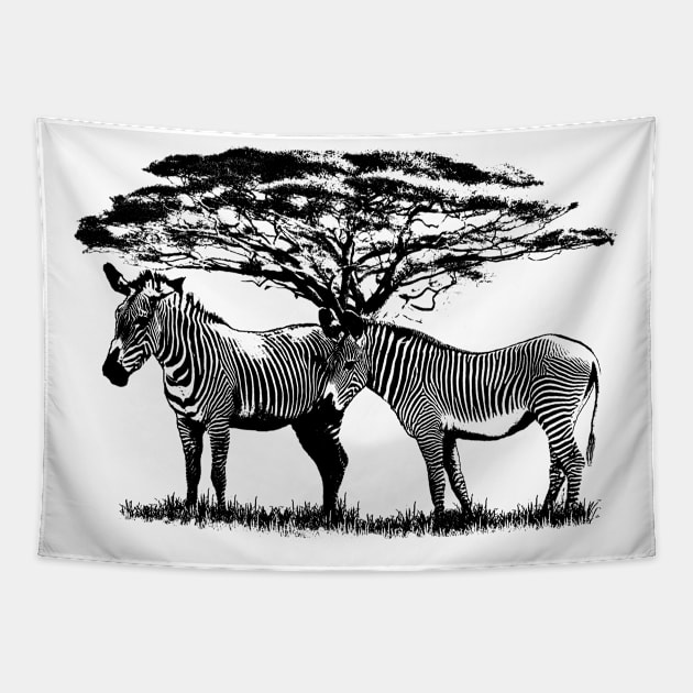 Zebras with tree in Kenya / Africa Tapestry by T-SHIRTS UND MEHR