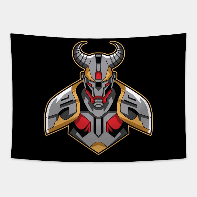 Bull Cyborg Illustration Tapestry by OVA