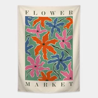 Flower market, Botanical art, Colorful retro print, Aesthetic poster, Exhibition art, Abstract flowers Tapestry