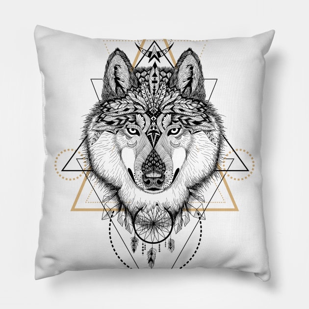 Totem mandala Wolf in boho/ethnic/aztec style Pillow by fears