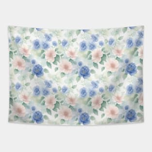 Watercolor Pink And Navy Roses Flower Art Tapestry
