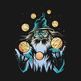 Wizard Juggling Planets In Space T-Shirt