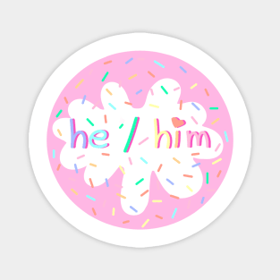 Birthday Cake He/Him Pronoun Pin Magnet