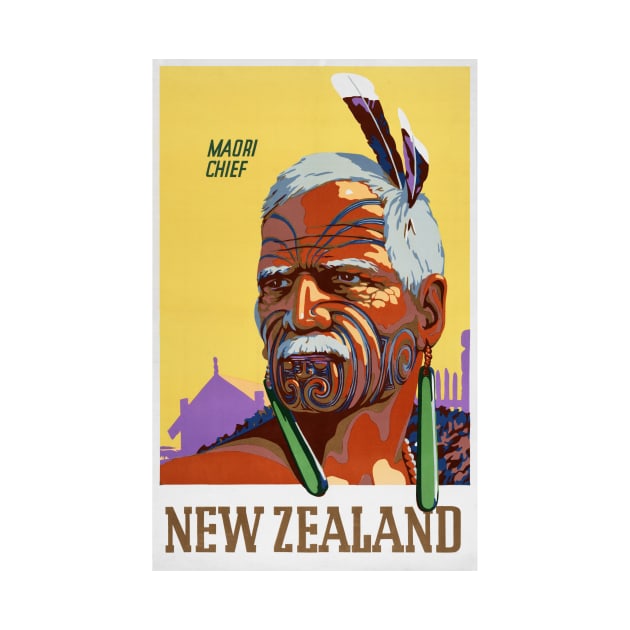 Vintage Travel Poster New Zealand Maori Chief by vintagetreasure