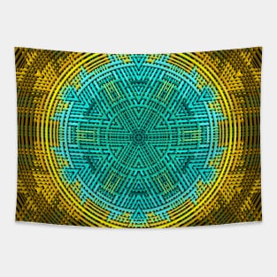 Weave Mandala Blue and Yellow Tapestry