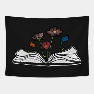 Flowers growing form a book - beautiful reading - black Tapestry