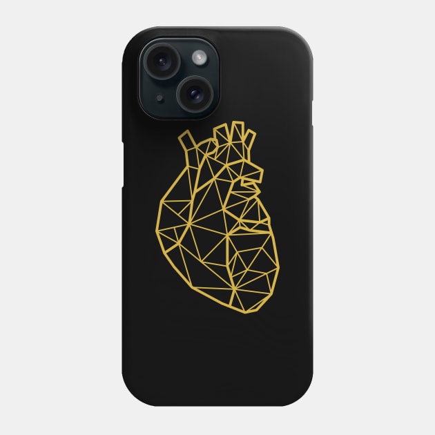 Golden Geometric Heart Version 2 Phone Case by inotyler
