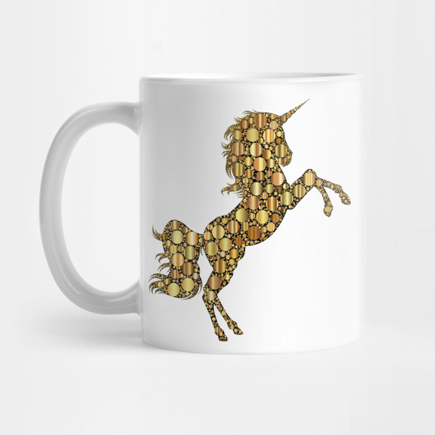 Silhouette Of Unicorn In Gold Colour With Circles Unicorn Mug