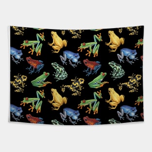 Frogs on black Tapestry