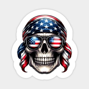 Skull American USA Flag Sunglasses 4th of July Skull Magnet