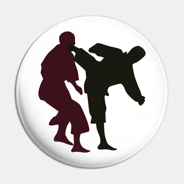 Silhouettes of Martial Artists Fighting Pin by ibadishi