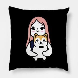 Girl with akita Inu Dog Lover Puppy Pillow