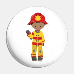 African American Boy, Fireman, Firefighter, Helmet Pin