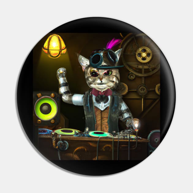 Steampunk DJ Cat #4 Pin by Philly Tees