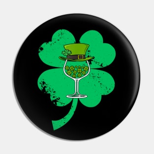 St Patrick Leprechaun Hat Wine Glass Shamrock Pin