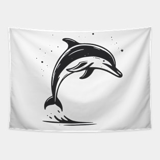 Stick Figure of a Dolphin in Black Ink Tapestry