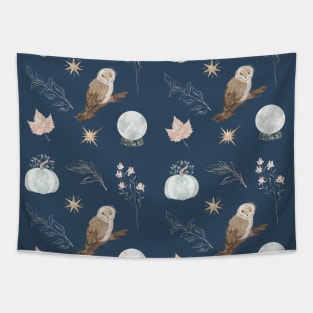 Owl Fantasy Print Pumpkins Magic Forest Crystal Ball Tapestry