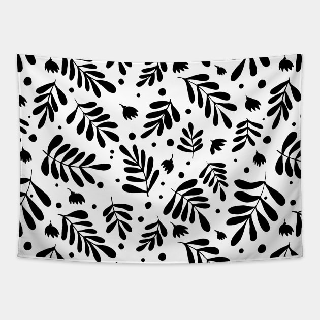 Branches and flowers - black and white Tapestry by wackapacka