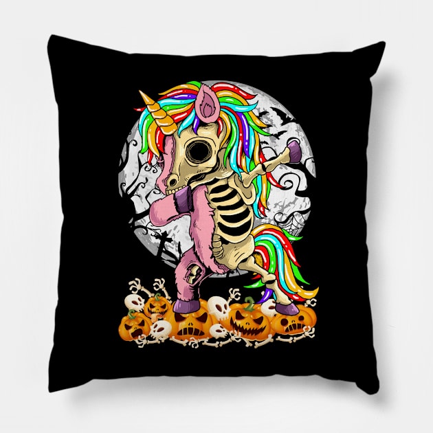 Rainbow Unicorn Zombie Skeleton Dabbing Pumpkin Halloween Pillow by wonderws