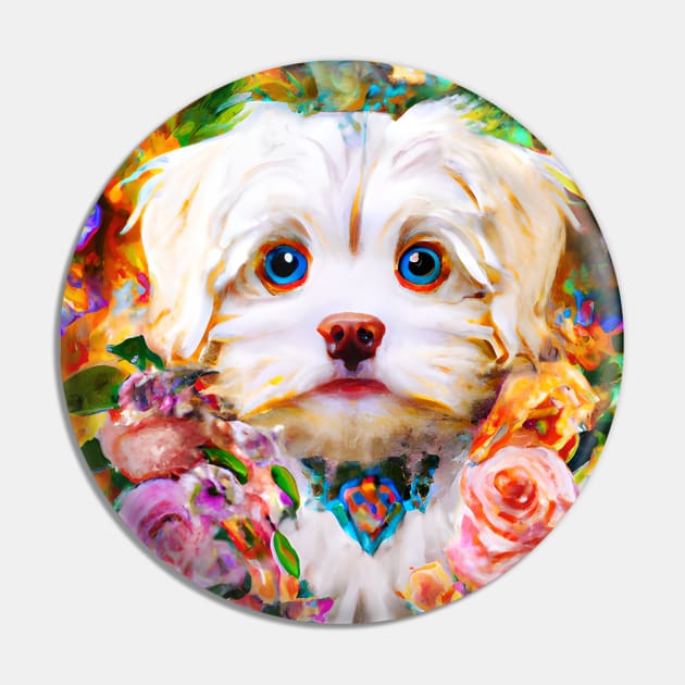 Blue-eyed Maltese Portrait Pin by AnnieDreams