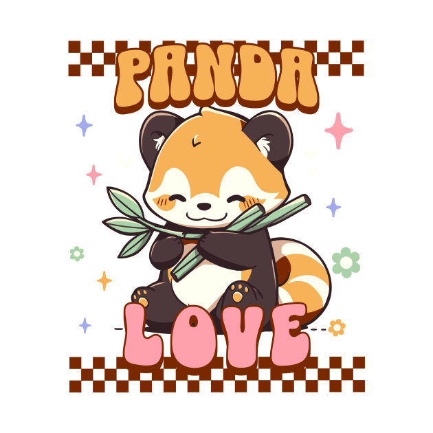 Cute Red Panda With Bamboo- Kawaii Panda Retro Style by TeeTopiaNovelty