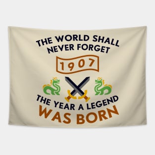 1907 The Year A Legend Was Born Dragons and Swords Design Tapestry