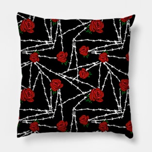 Red Roses and Barbed Wire Goth Pattern Pillow