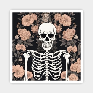 spooky human skeleton among flowers Magnet
