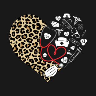 Leopard Heart Stethoscope Nurse T-Shirt